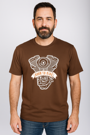 Supima Mens Graphic T-Shirt - V Twin White on Chocolate Brown