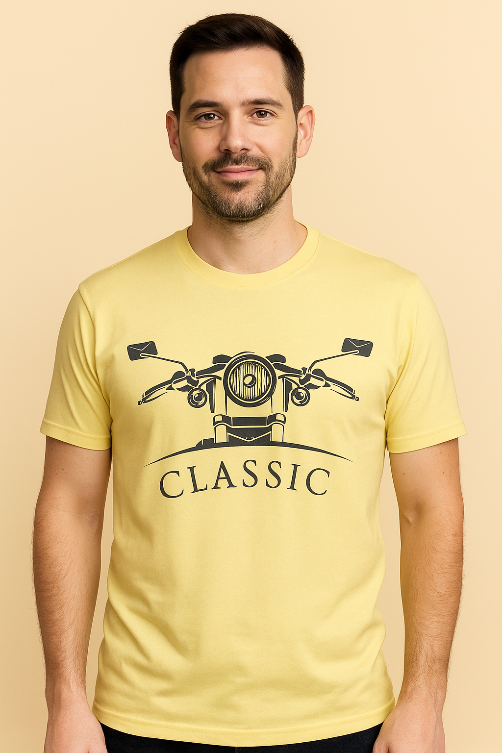 Supima Mens Graphic T-Shirt - Classic MC Dark Grey on Pastel Yellow