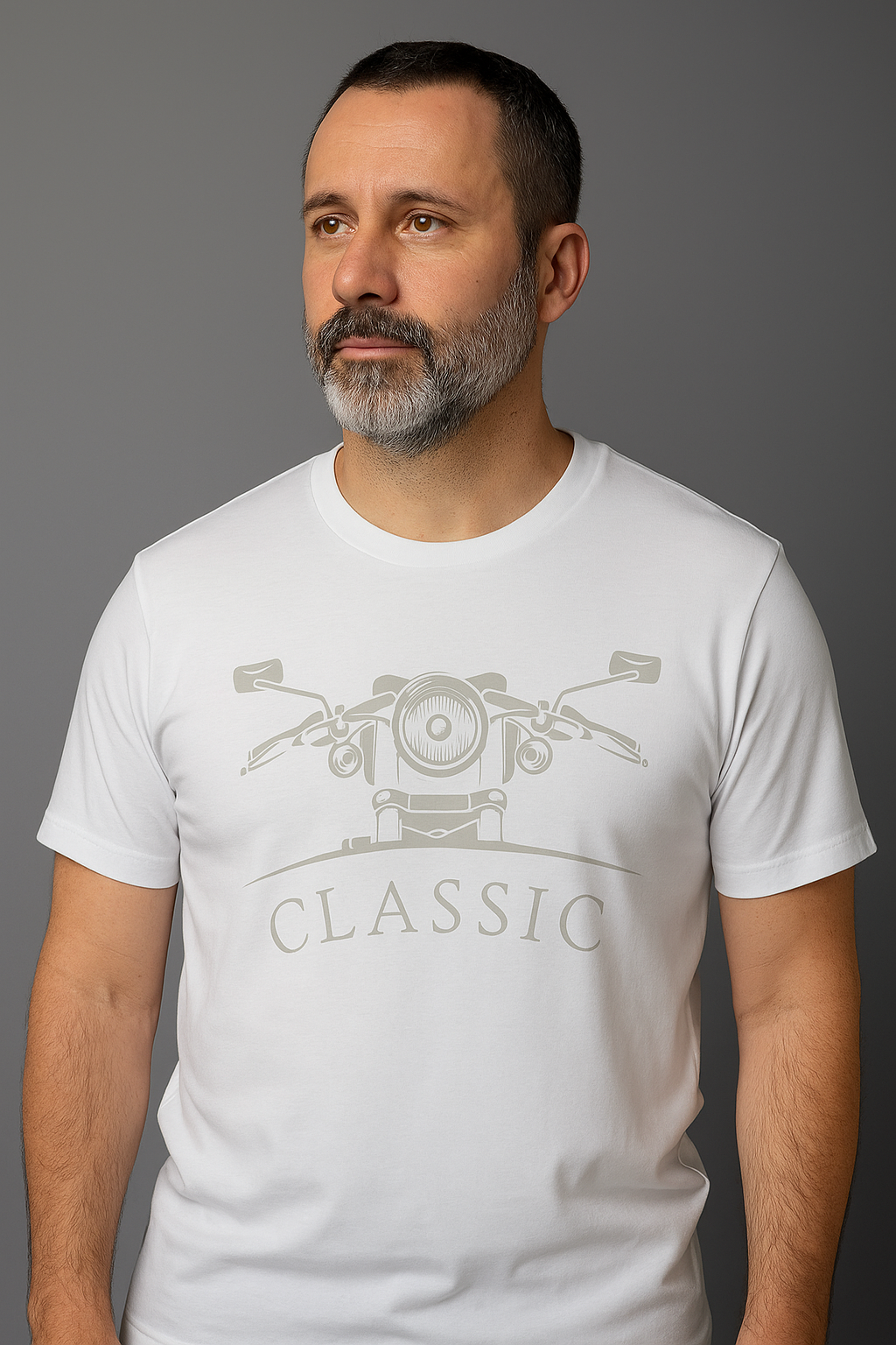 Supima Mens Graphic T-Shirt - Classic MC Light Grey on White